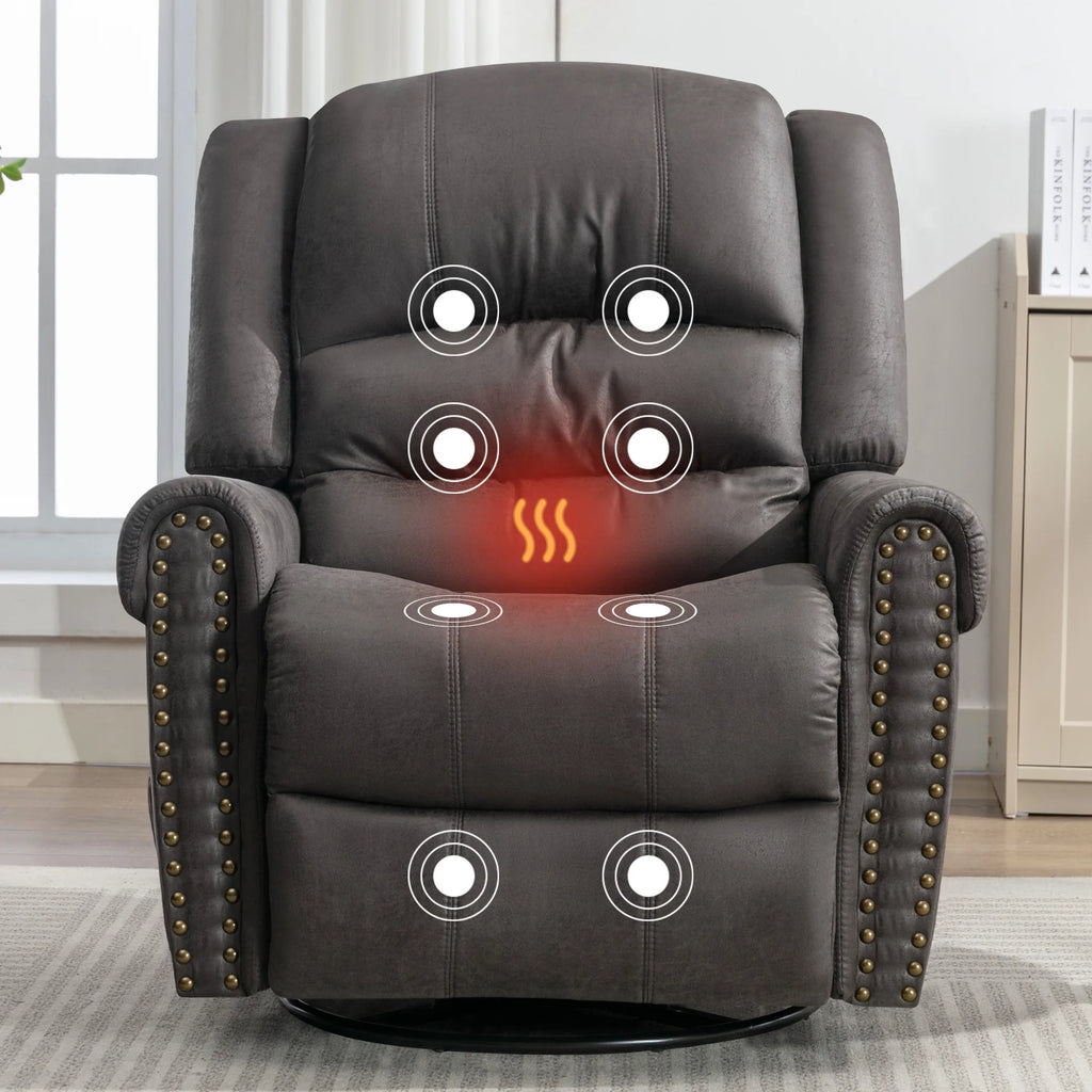 Gray PU Leather Swivel Recliner Chair with Massage and Heat Y7770