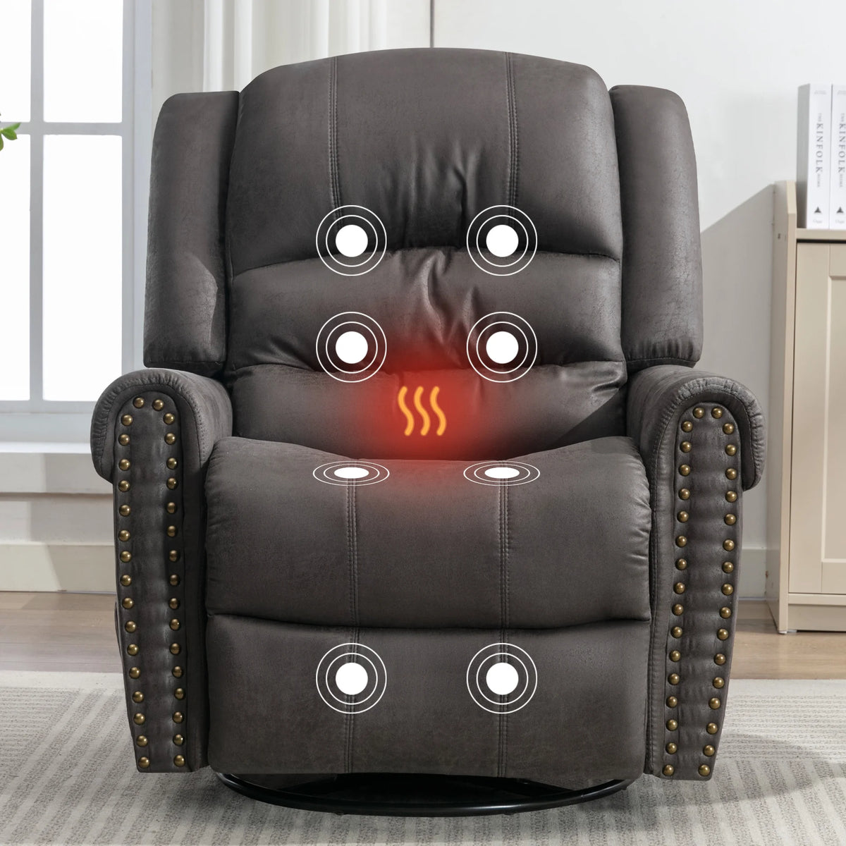 Gray PU Leather Swivel Recliner Chair with Massage and Heat Y7770