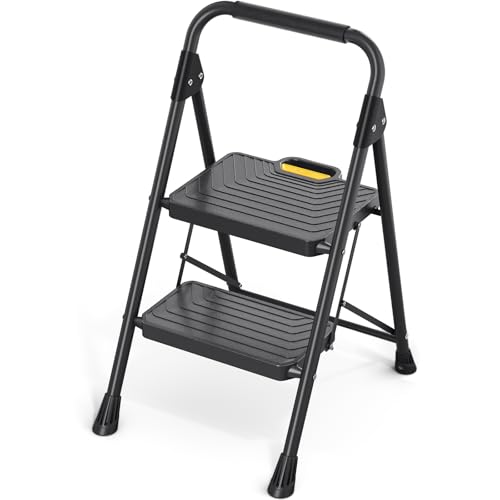 4 Step Steel Step Stool with Handrail, Black R780792