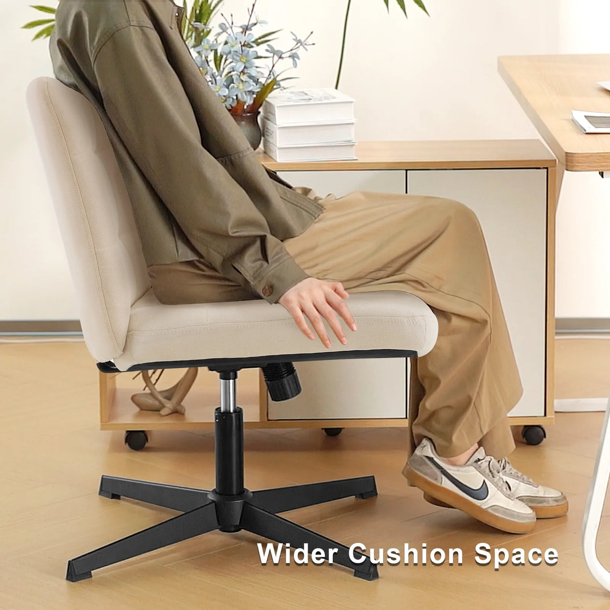 Beige Armless Swivel Ergonomic Office Chair Q2752