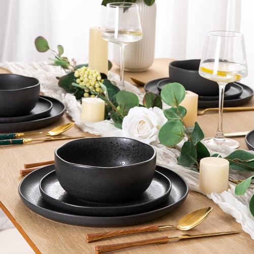 Stoneware Cereal Bowls Set of 6, 28oz Matte Black Q8250