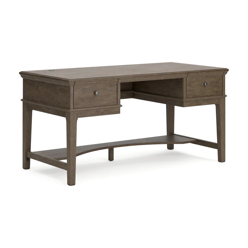 60 Inch Weathered Gray Wood Storage Desk with USB Ports B766