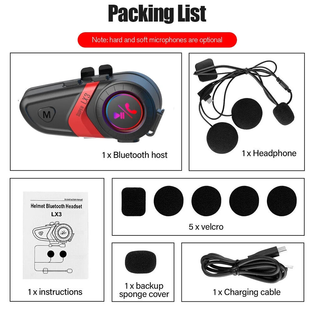 Red Wireless Bluetooth Motorcycle Helmet Headset Speaker G44790