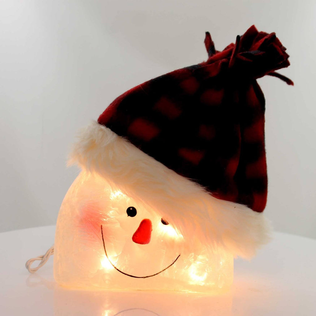 Lighted Snowman with Cap Glass N886