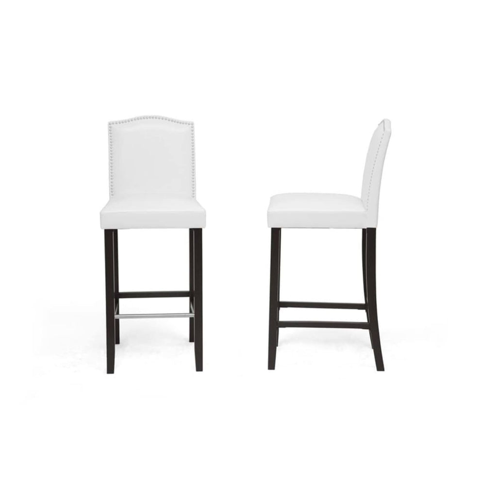 White Modern Bar Stool with Nail Head Trim (Set of 2) W556806