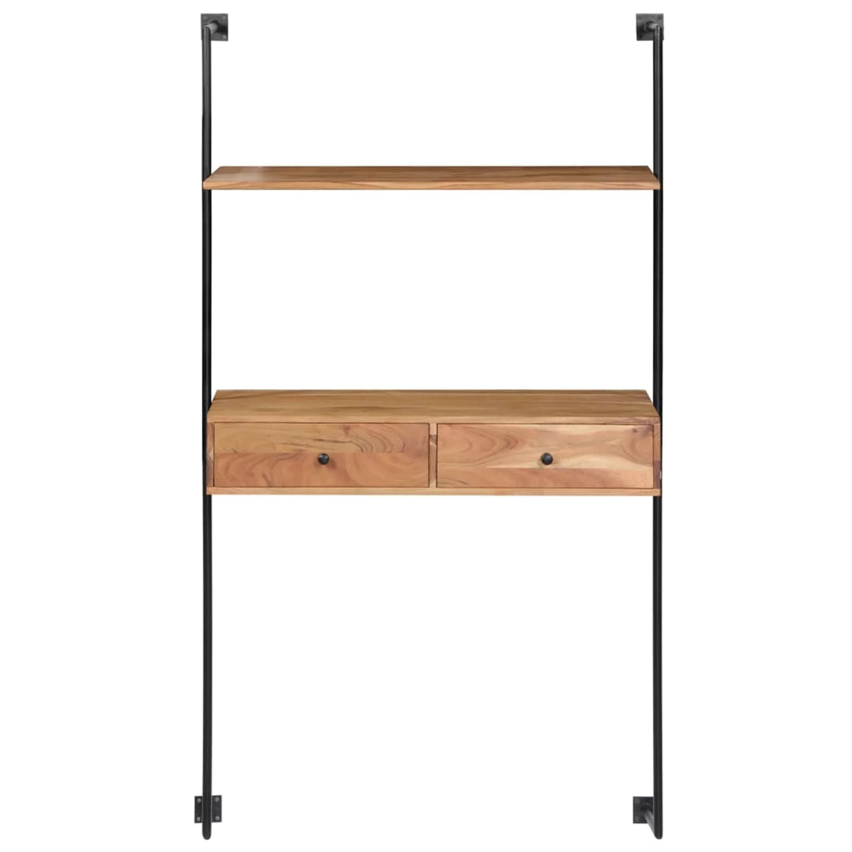Wall Computer Desk with Storage Drawers and Book Shelf Acacia Wood Iron Frame Y472447