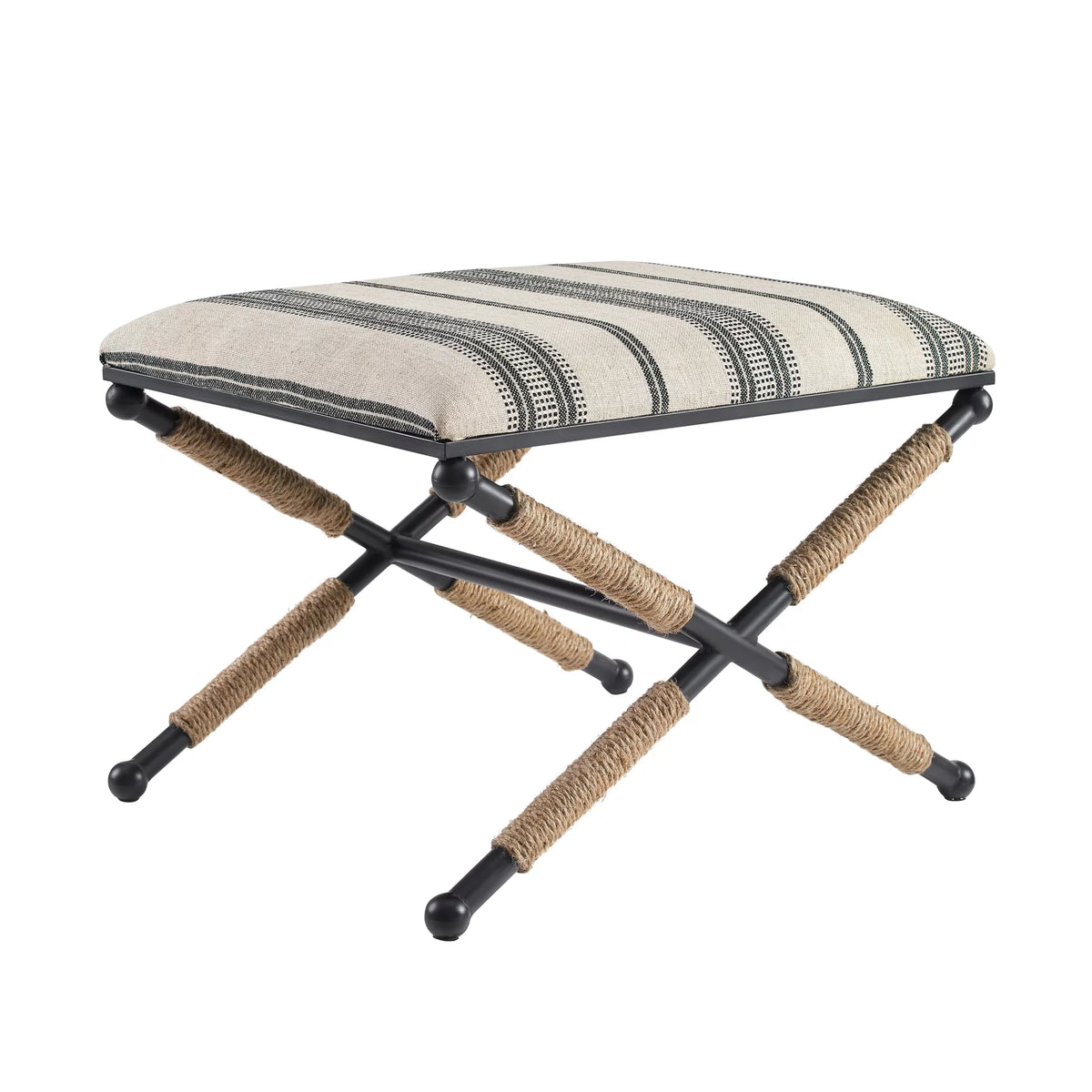 Black and Neutral Linen Stripe Ottoman N373278