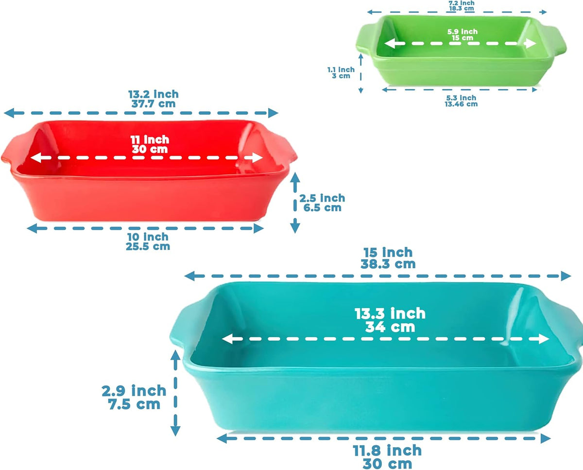 Ceramic Bakeware Set of 3 Stoneware Casserole Dish Rectangular Baking Pans L406264