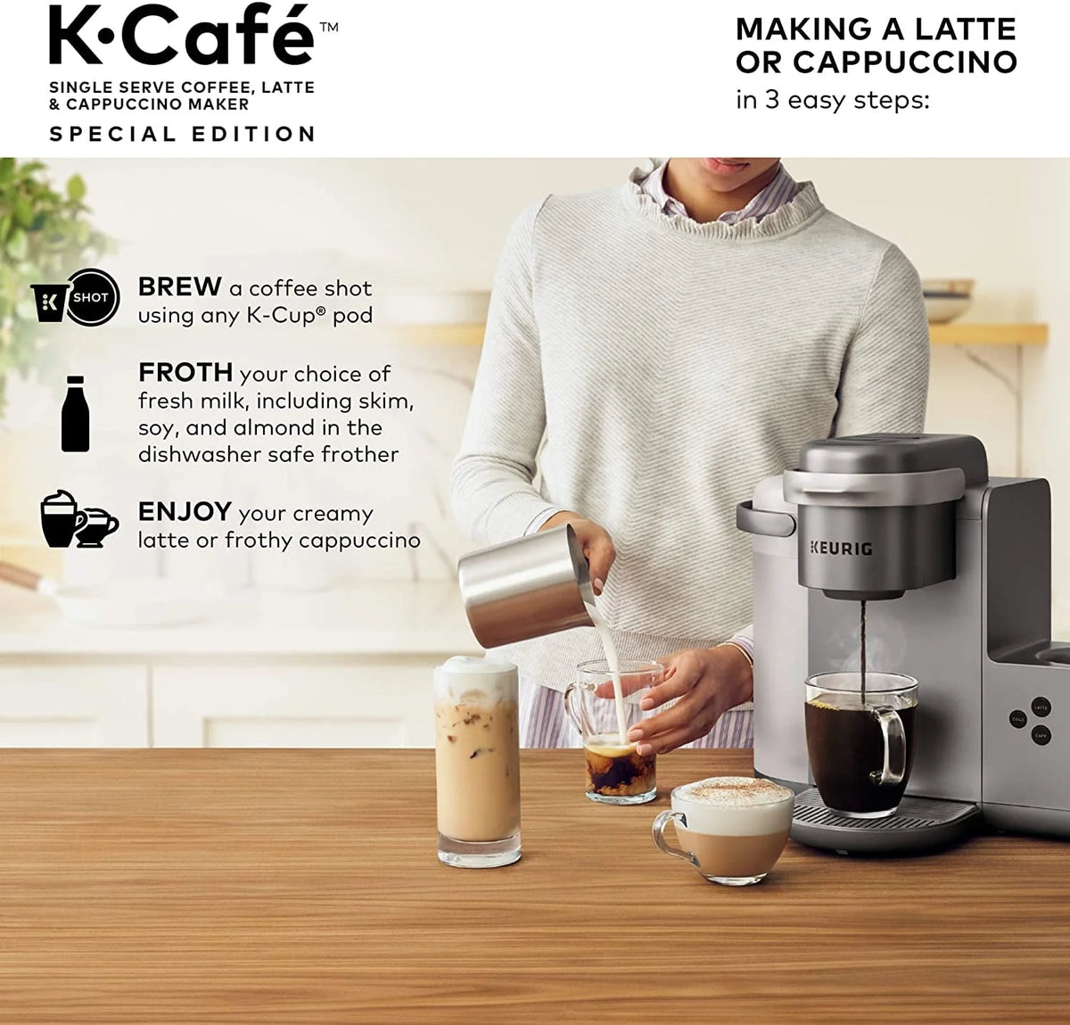 Single Serve Coffee Maker with Milk Frother L54862