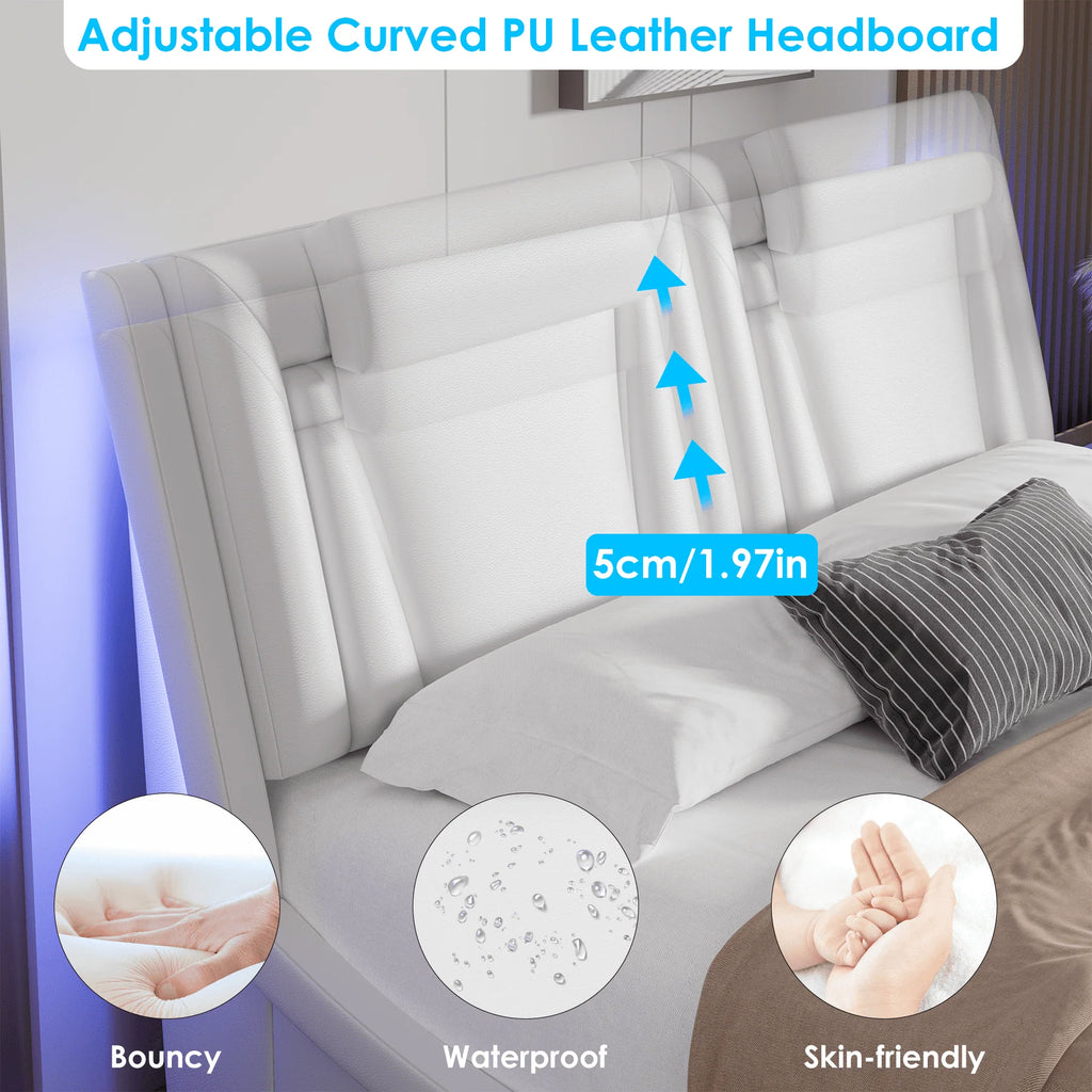 King Size White PU Leather Upholstered Platform Bed Frame H549077