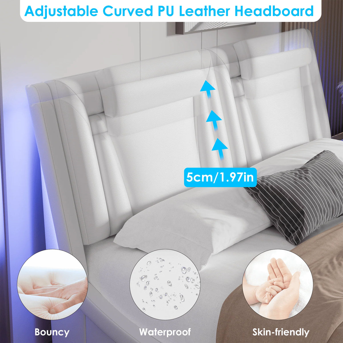 King Size White PU Leather Upholstered Platform Bed Frame H549077