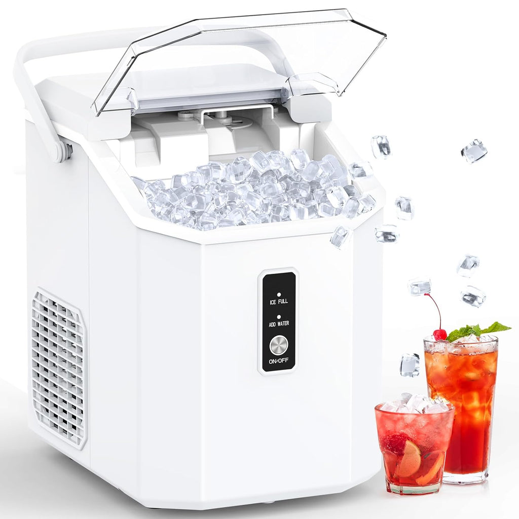 Nugget Ice Maker, 10,000pcs/33lbs/Day, Portable Countertop with Handle, Self-Cleaning, Ice Scoop and Basket, White T52552