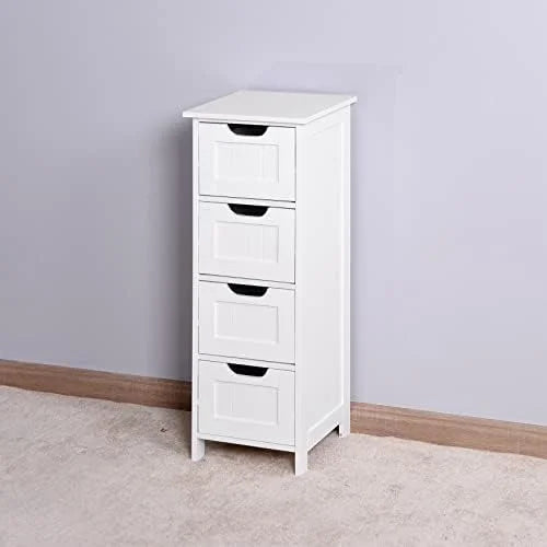 Narrow Bathroom Floor Cabinet with 4 Drawers White M743