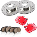 Powder Coated Red Calipers Rotors Ceramic Pads Performance Kit N835