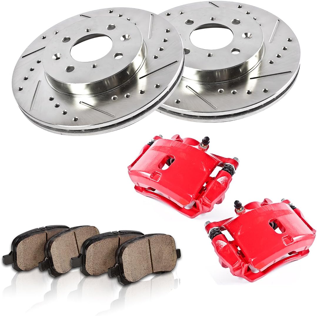 Powder Coated Red Calipers Rotors Ceramic Pads Performance Kit N835