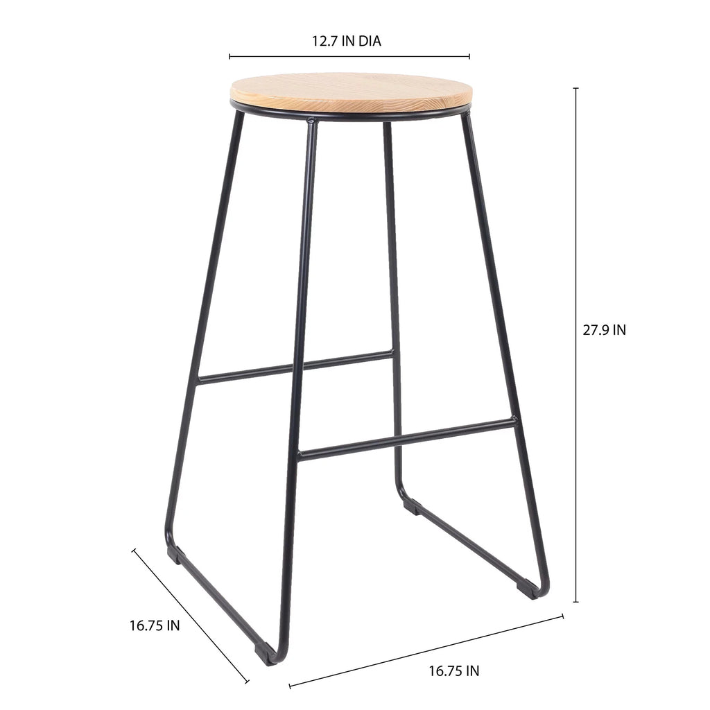 Black Metal Base with Natural Wood Seat Backless Stool G57105