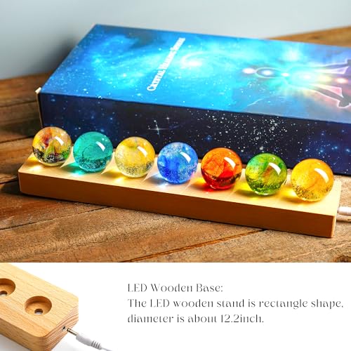 7 Pcs Crystal Glass Decorative Ball Set with LED Wooden Base M4892