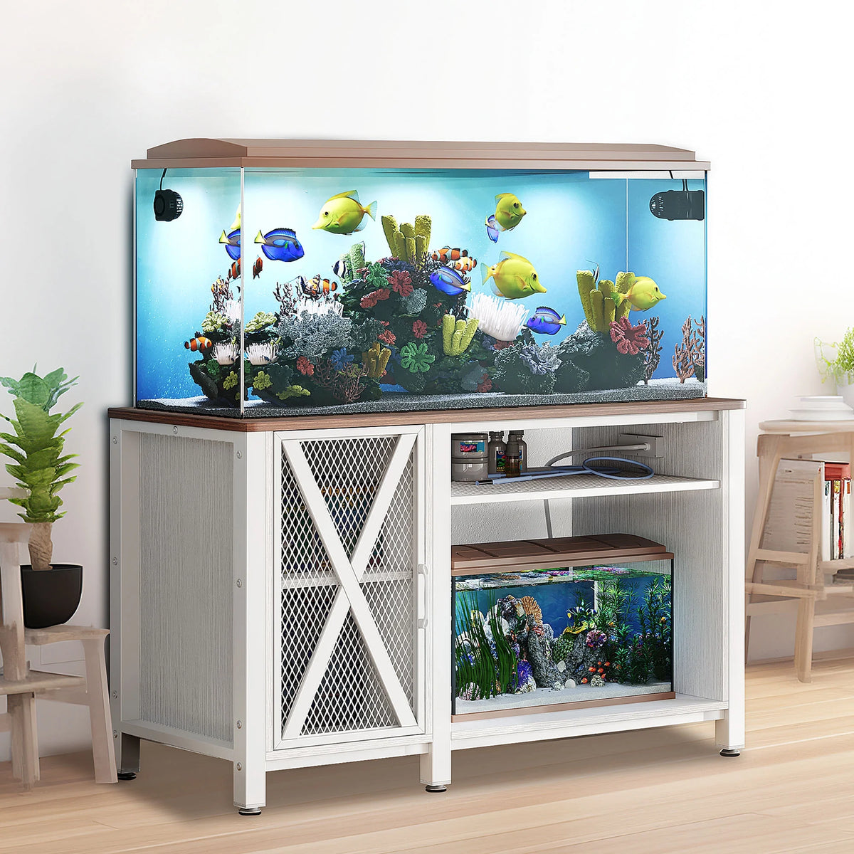 White Metal Aquarium Stand with Cabinet O677076