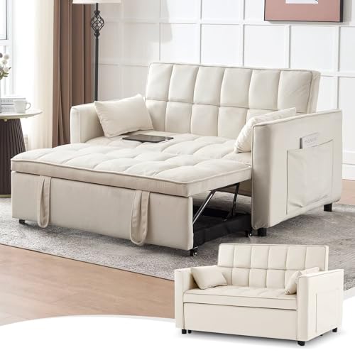 Light Grey Velvet Convertible Sleeper Sofa Couch Bed with USB Z43466