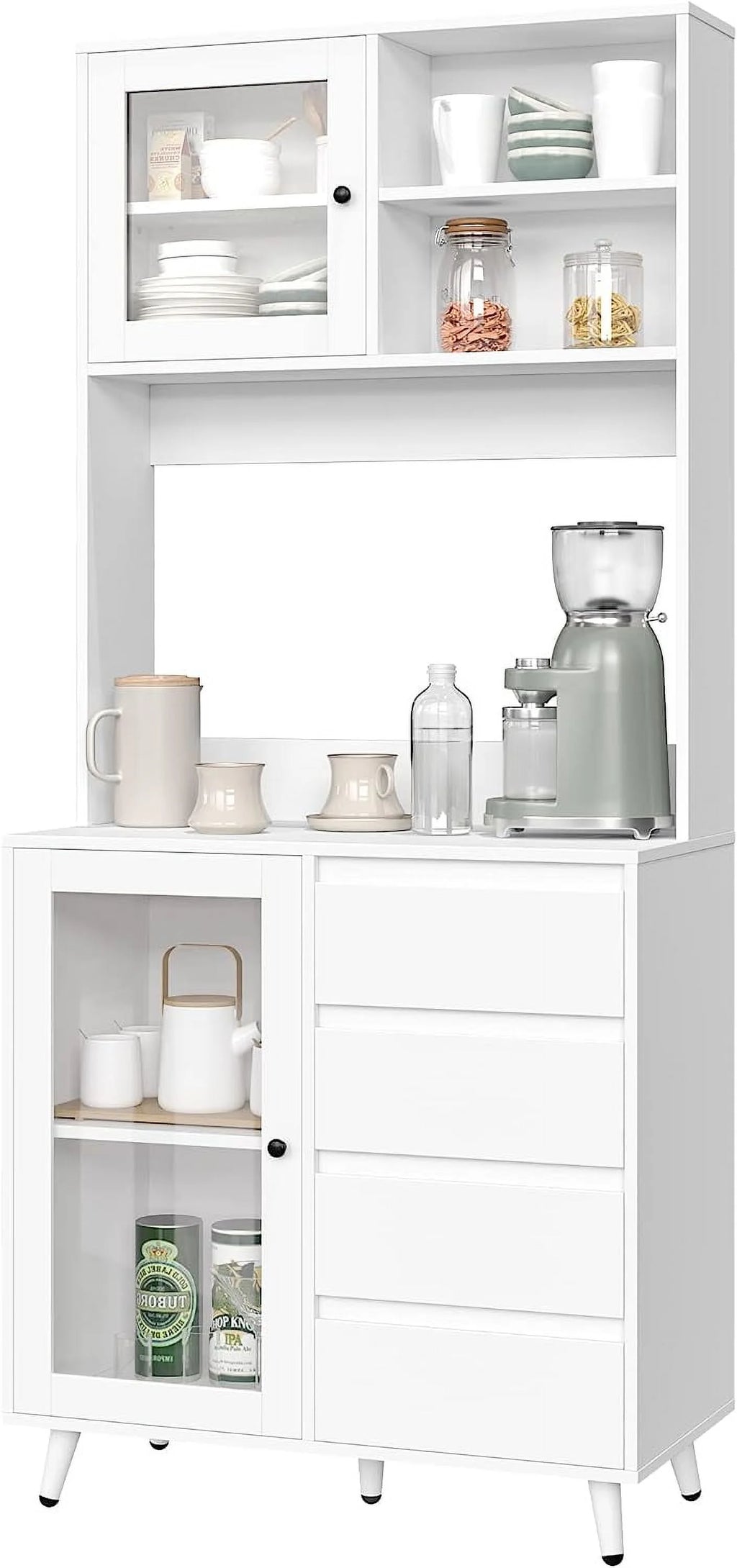 White Kitchen Pantry Storage Cabinet with Countertop E7139