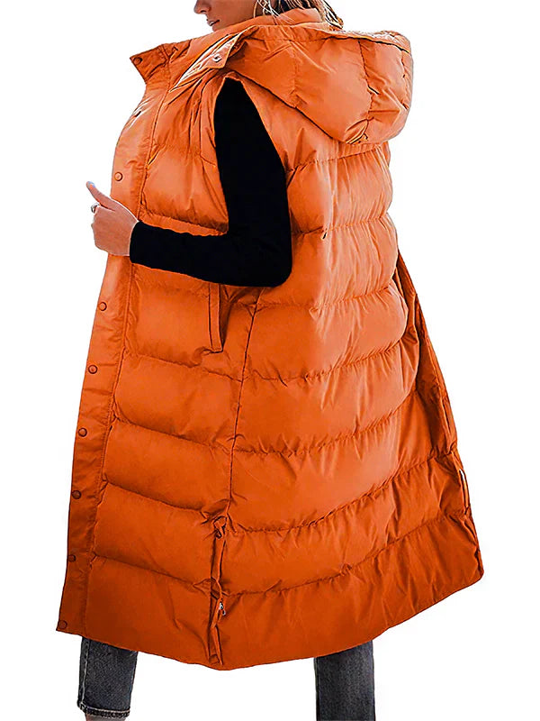 Women's Long Quilted Puffer Vest with Hood Z751
