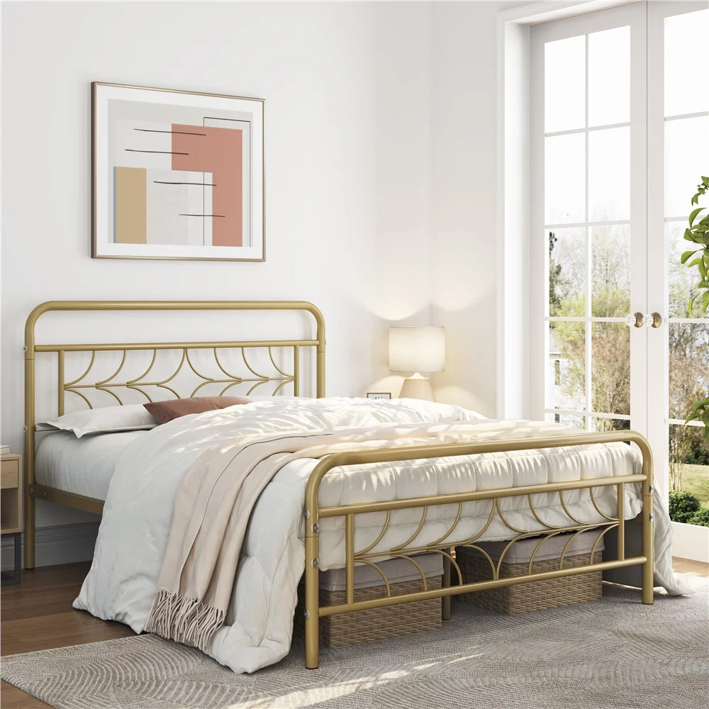 Black Full Size Metal Bed with Headboard and Footboard O74298
