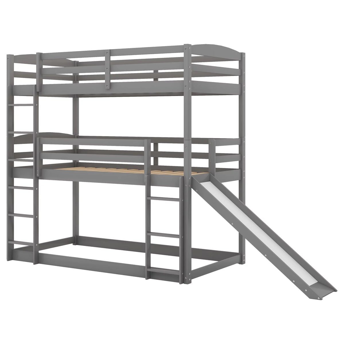Gray Wood Triple Bunk Bed A600902