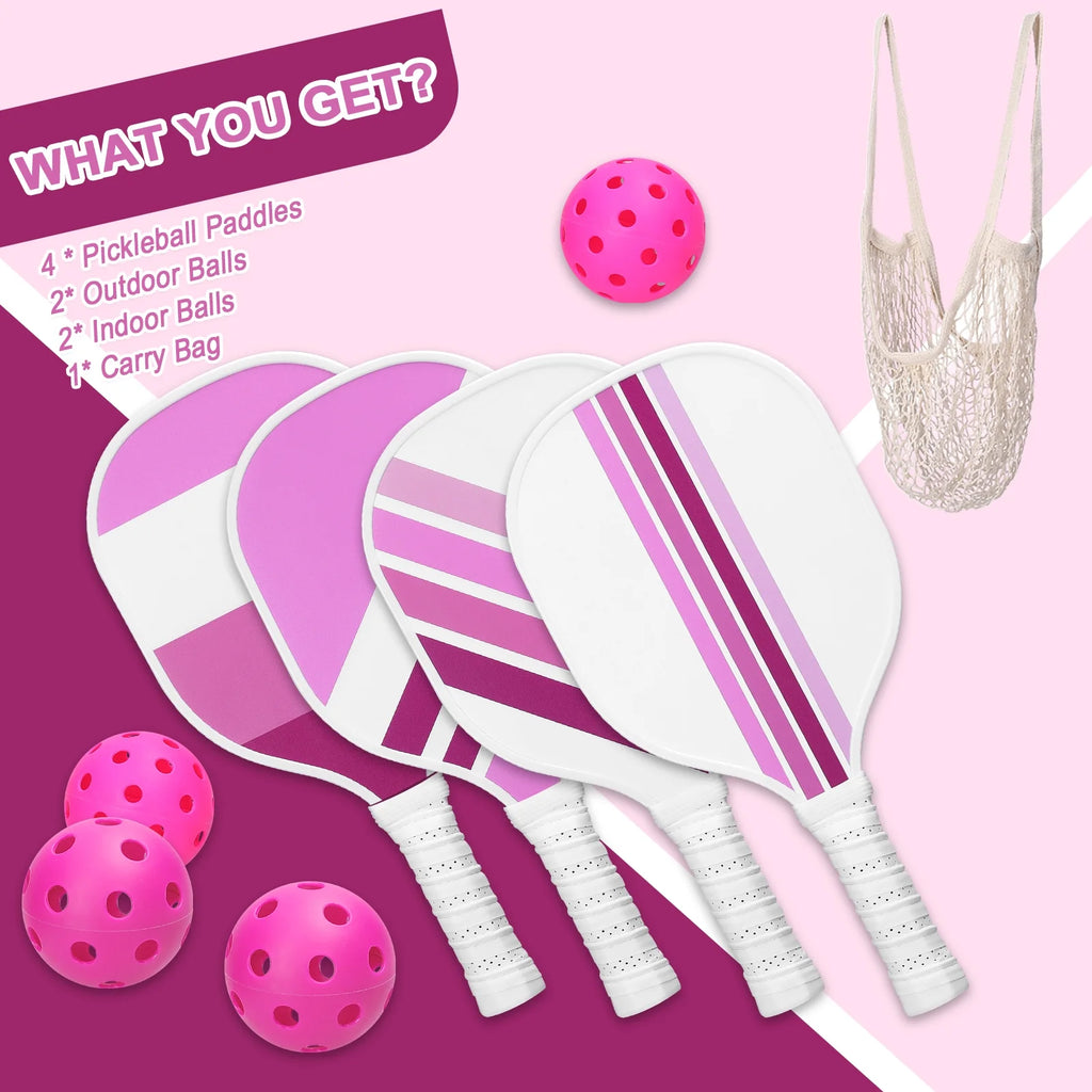USAPA Approved Pickleball Set of 4 with 4 Balls Pink X297714