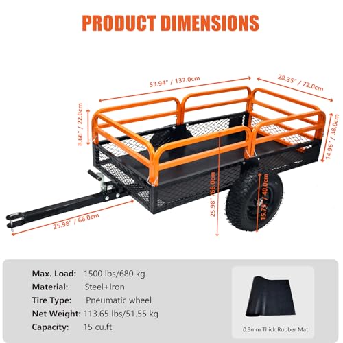 Steel Dump Cart 1500 Pounds 15 Cubic Feet Utility Trailer V3415