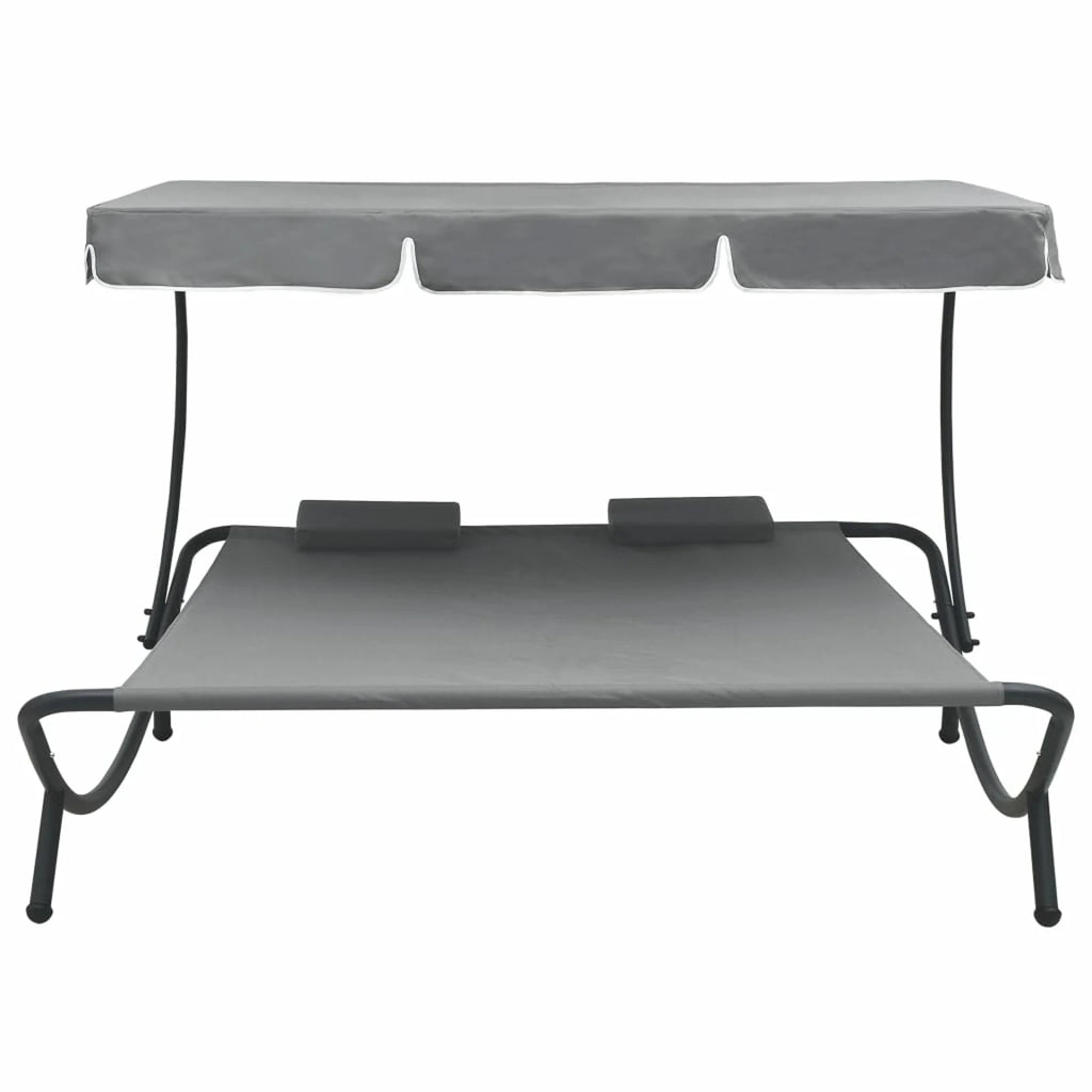 Outdoor Lounge Bed with Canopy and Pillows Fabric Steel Frame Gray Y652