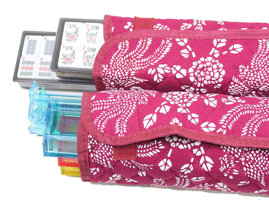 Violet Red Mahjong Set with 4 Color Pushers and Soft Bag Z175