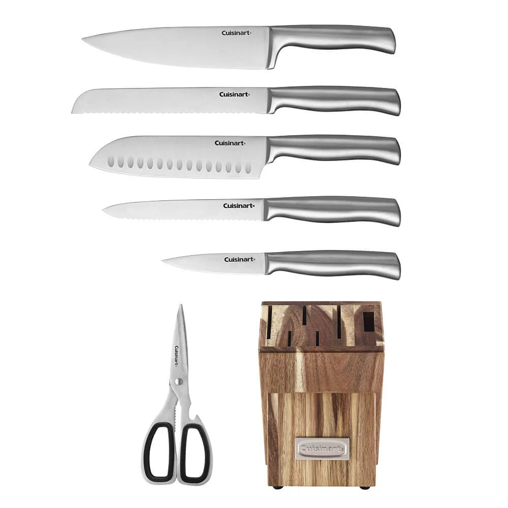 7 Pc Stainless Steel Prep Set with Acacia Wood Block J546