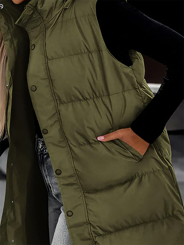 Women's Long Quilted Puffer Vest with Hood Z751
