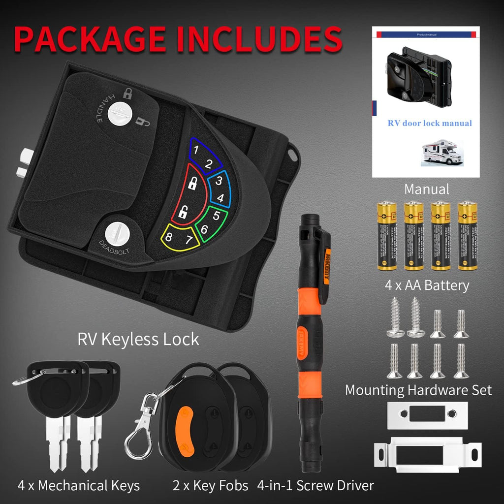 Metal RV Lock Keyless Entry with Deadbolt, Backlit Keypad, Wireless Fobs, Keys and Gasket O3172