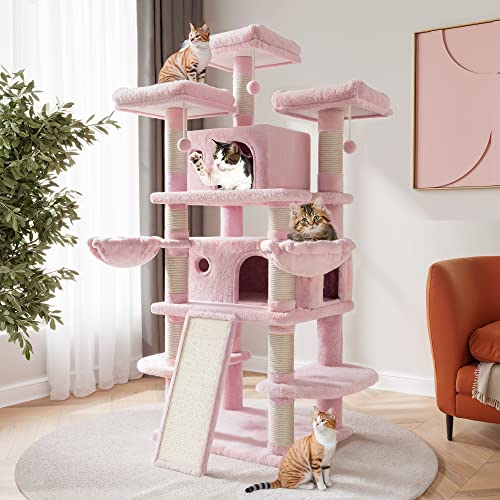 68 Inches Multi-Level Cat Tree with Condo and Hammocks Grey Q854