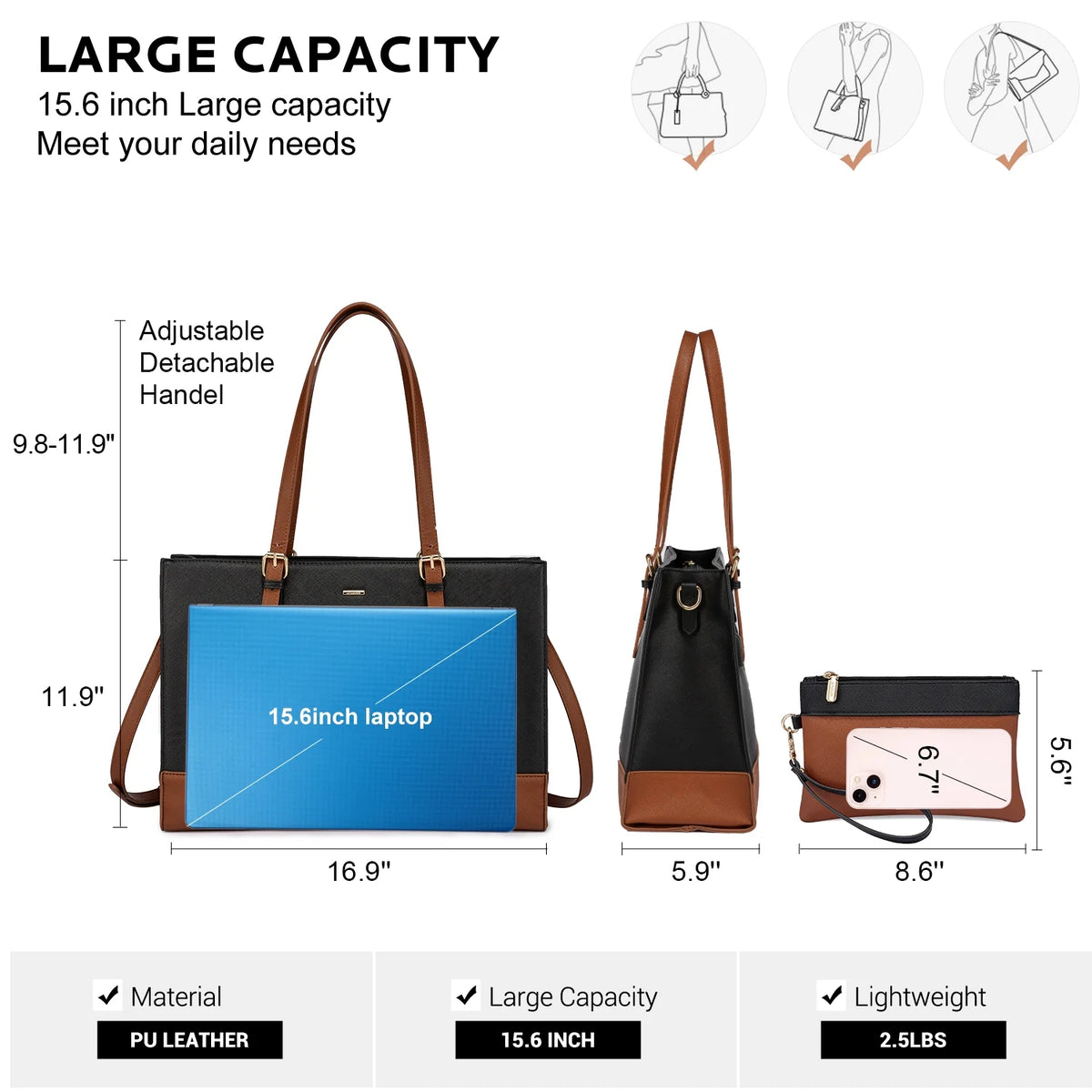 Leather Waterproof Laptop Tote Bag for 15.6 inch Computer D211807