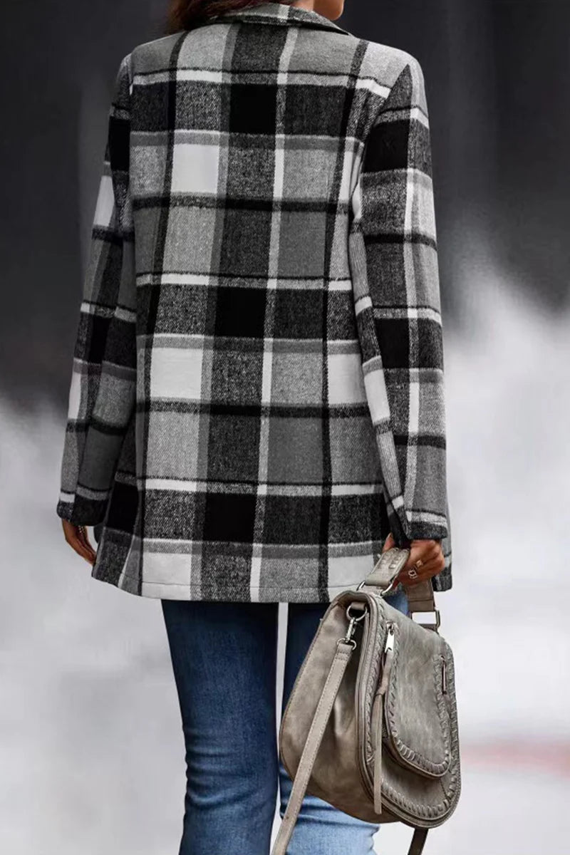 Plaid Patchwork Turndown Collar Outerwear D318