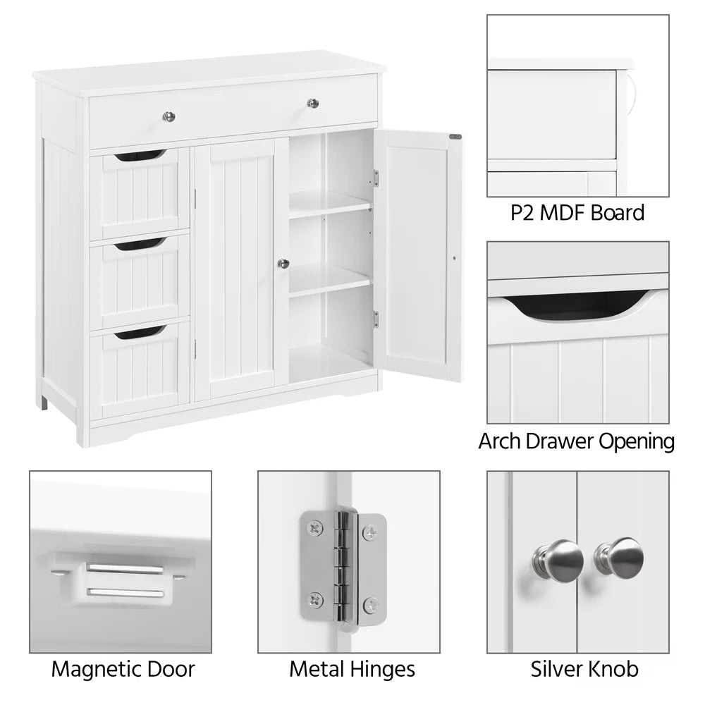 White 4 Drawer Floor Storage Cabinet with Adjustable Shelf G782