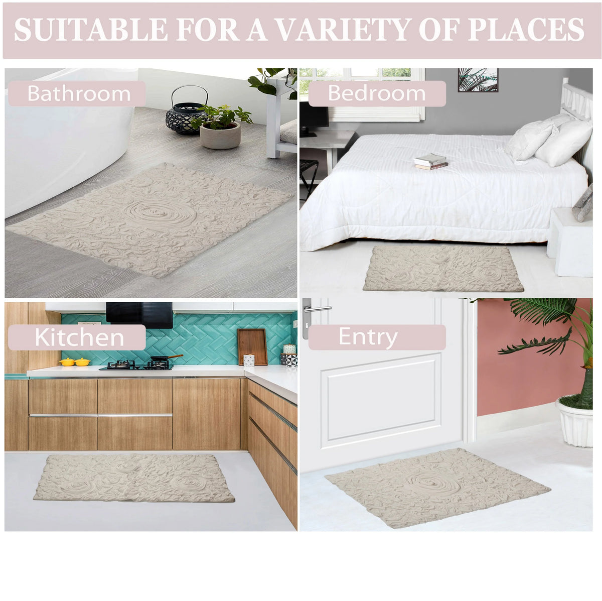 100% Cotton Tufted Bath Rugs 2 Piece Set Ivory F6036