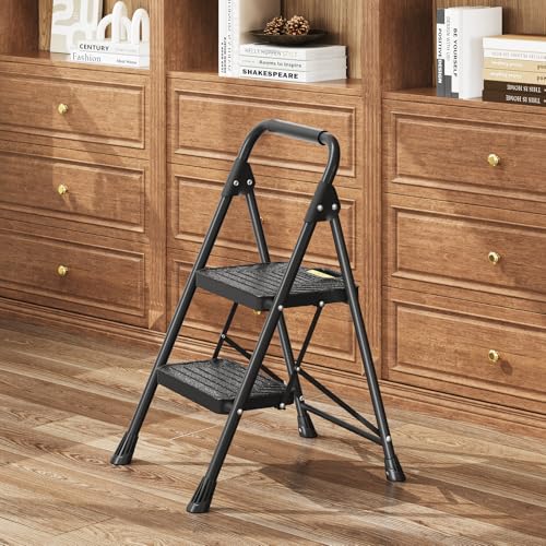 4 Step Steel Step Stool with Handrail, Black R780792