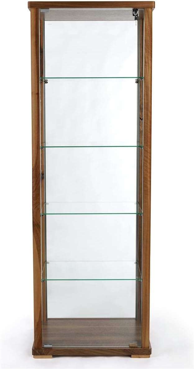 Full Glass Narrow Curio Cabinet with Locking Doors Walnut K6686