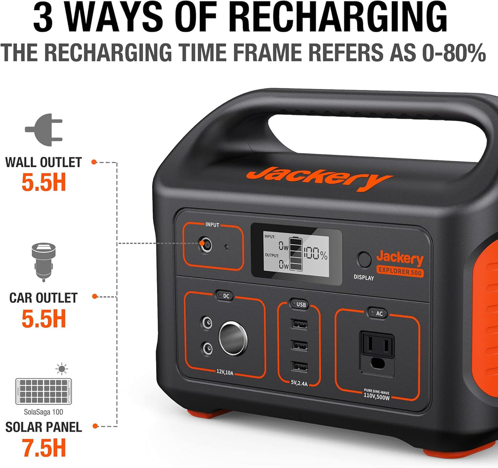Portable Power Station 518Wh Lithium Battery Pack with 110V/500W AC Outlet W3260