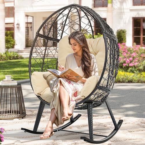 Beige Wicker Rocking Egg Chair A6406