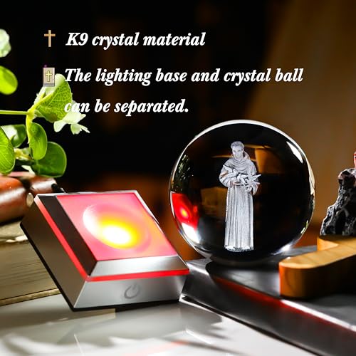 Engraved 3D Crystal Ball Jesus Crucifix Cross Figurine with LED Light Base L80451