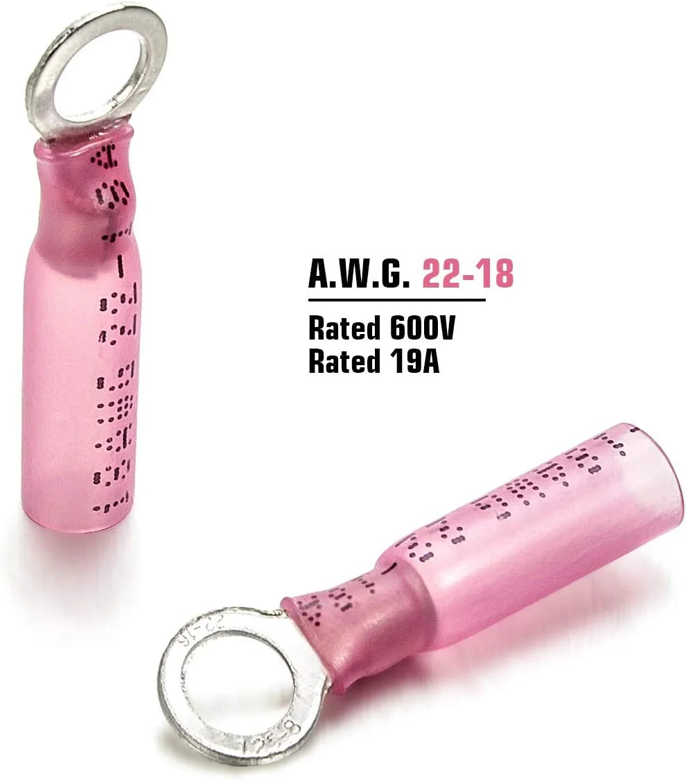 200PCS Heat Shrink Ring Connectors #10 Red 22-18 AWG O352