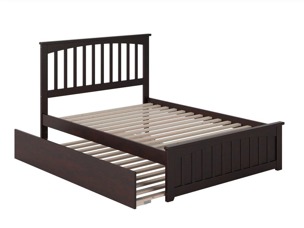 Full Platform Bed with Foot Board and Trundle Bed in Espresso C9281