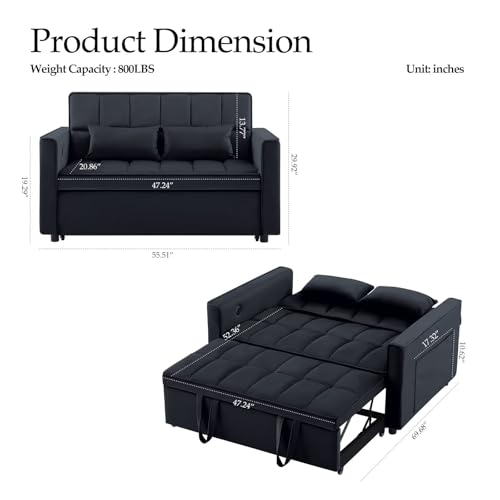 Light Grey Velvet Convertible Sleeper Sofa Couch Bed with USB Z43466