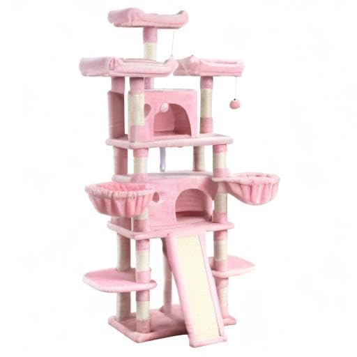 68 Inches Multi-Level Cat Tree with Condo and Hammocks Grey Q854