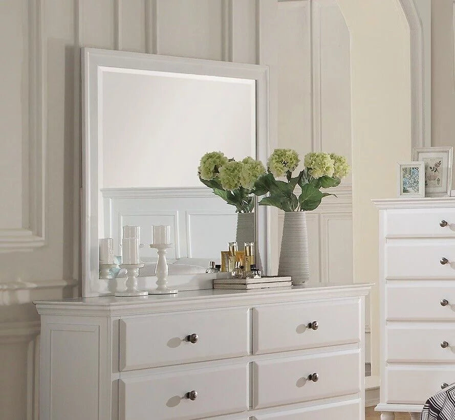 White 6pc Full Size Bedroom Set with Dresser Mirror Nightstands Chest H926