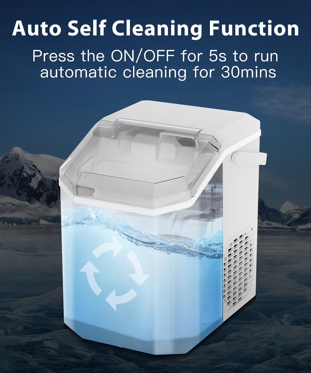 Nugget Ice Maker, 10,000pcs/33lbs/Day, Portable Countertop with Handle, Self-Cleaning, Ice Scoop and Basket, White T52552